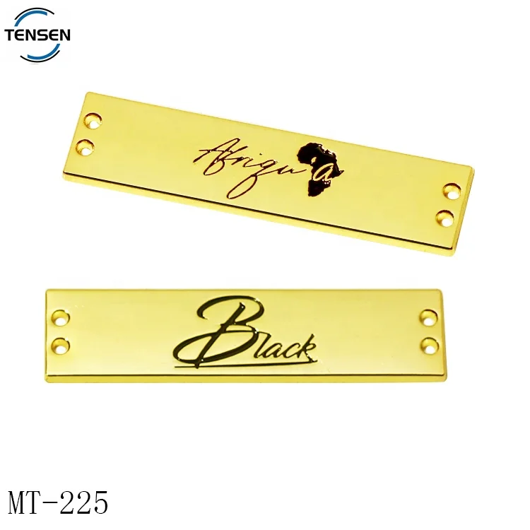 Gold plated swimwear metal logo chain tags zinc alloy lingerie accessories metal brand name label plate for women clothes