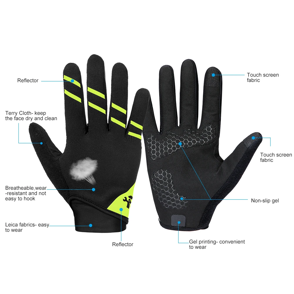 INBIKE New Design Reflective Autumn Winter Full Finger Road Riding Bike Outdoor Sports Cycling Gloves