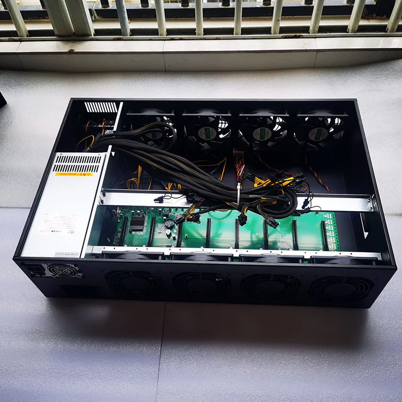 2022 NEW Collapsible GPU Case 65MM 8 Slots With DDR3 4G RAM 64gb ssd 2000w psu B75 B85 motherboard 8 fan Folding case