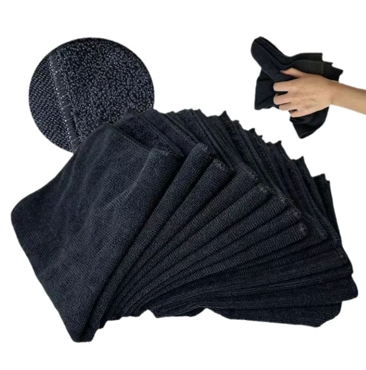 Black Polyester Microfiber Car Wash Towel Kitchen Cleaning Towel