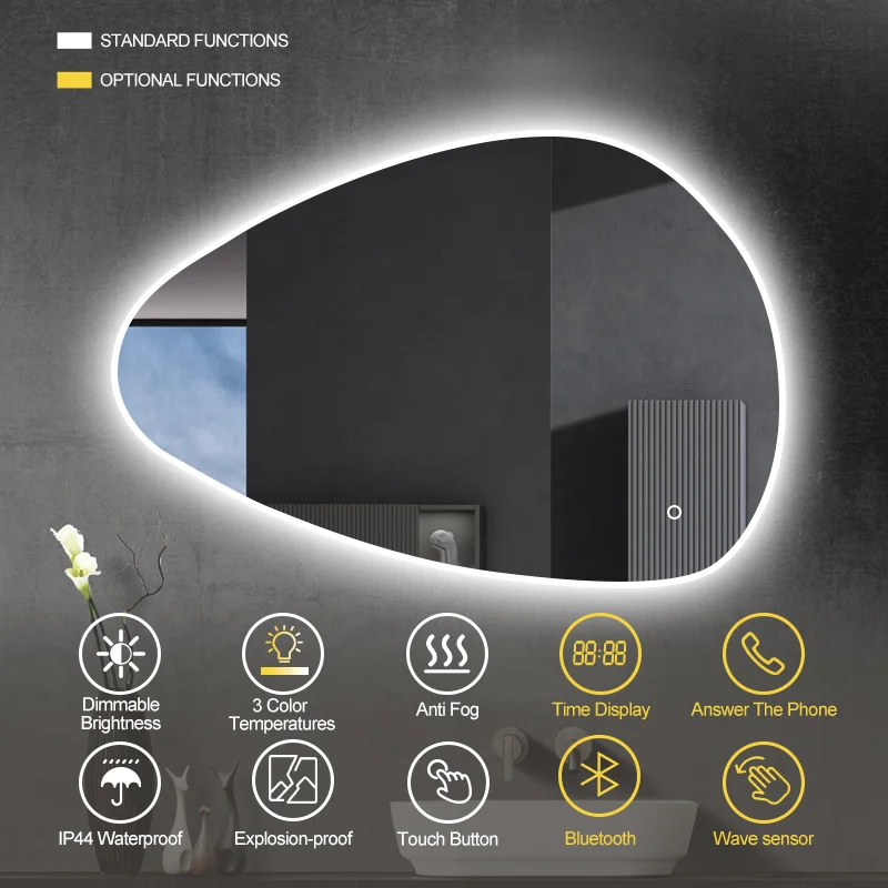 Dimmable Touch Wall Switch Control Mirror Bathroom Led Classy Vanity Mirror with High Lumen