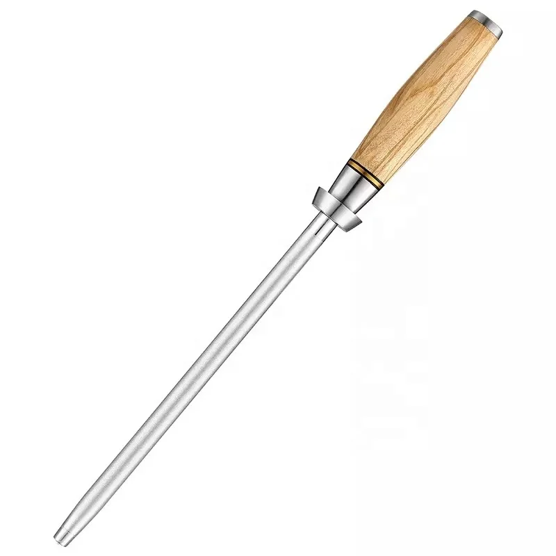 Diamond steel honing steel Sharpening Rod with for all kitchen knife with Olive wood