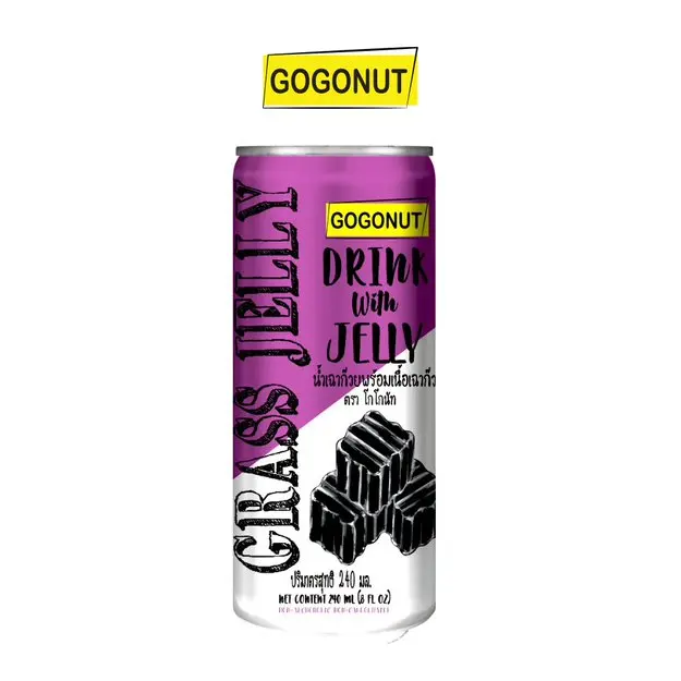 Thai Herb 100% Grass Jelly Drink with Soft Jelly Sweet Taste 240 ml. Traditional Pudding Jelly Snacks Dessert Bakery