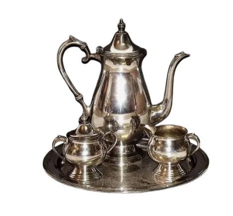 Vintage Metal Turkish Coffee Pot Set Turkish Tea Set Tea Tray Teapot for Serving Tea Silver Ottoman Trim Wedding Gift