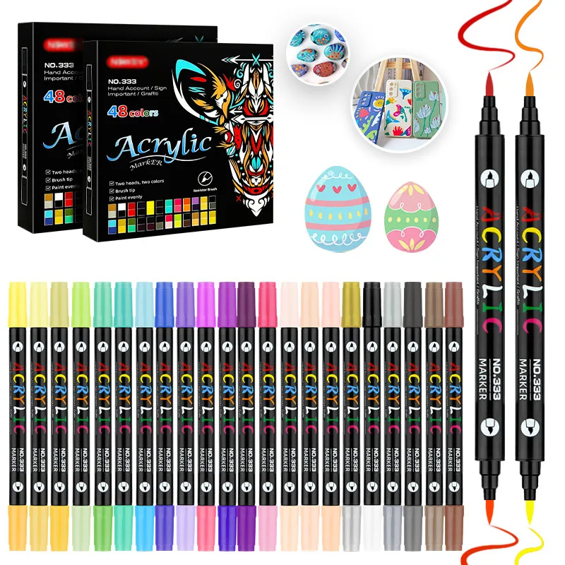 Creative diy Long lasting marker pen art graffiti 24 Dual Tip Permanent Brush Acrylic Paint Marker Pen set