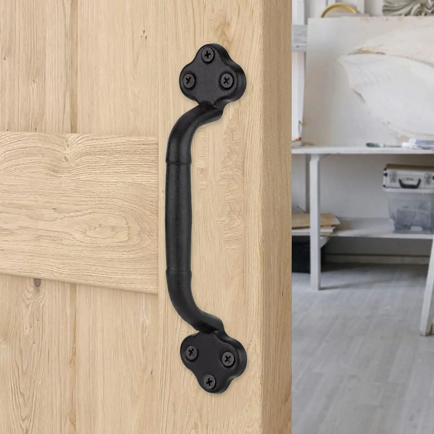 9' Barn Door Handle Black Rustic Cast Iron Sliding Door Handle Heavy Duty Vintage Metal Gate Pull Hardware