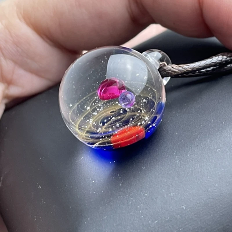 Creative Gifts Glass Crystal Ball Universe Starry Sky Galaxy Necklace Pendant Children Jewelry wooden bead chain