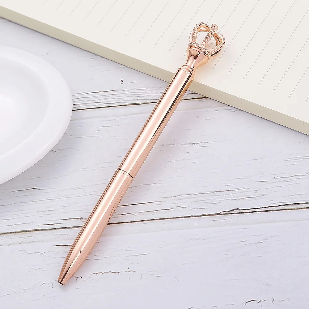 Hot Selling Pens Custom Logo Rhinestones Crystal Metal Ball Pen Office School Advertising Crown Pen  With Crown On Top