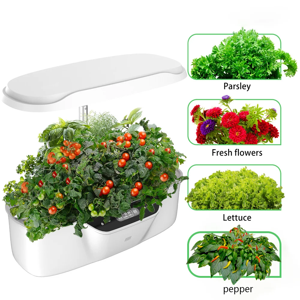 Hydroponics Growing System 12 pods Indoor Garden 24W Full Spectrum Grow Lights Adjustable height Silent Pump System for Home