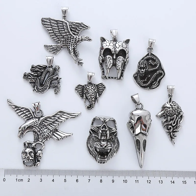 Hip Hop Stainless Steel  Mens Animal Necklace  Pendant Chain Dragon Snake Hawk Eagle Elephant Monkey WolfJewelry Necklaces Gift