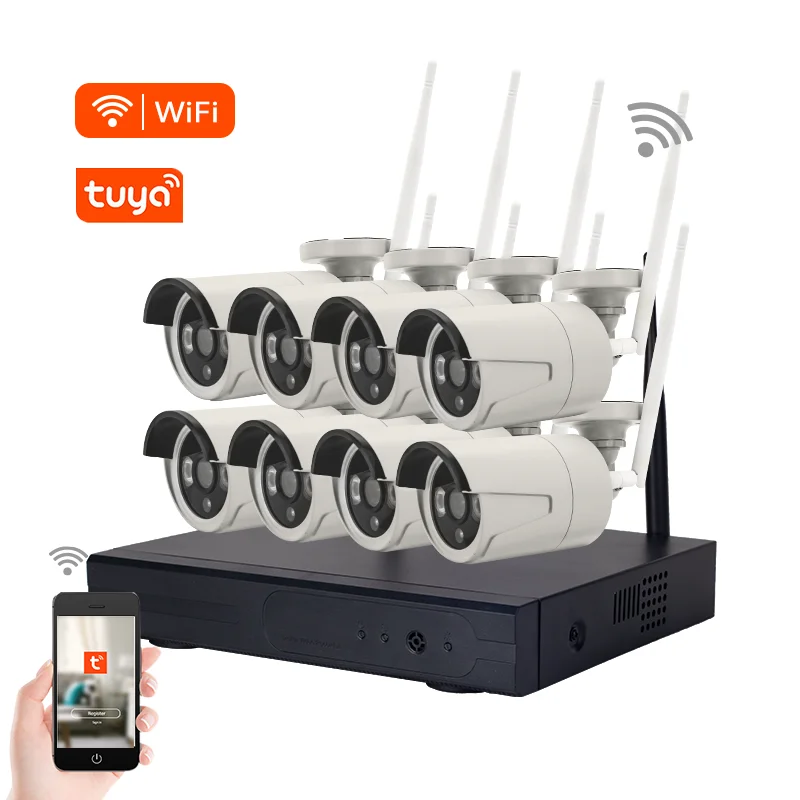 Indoor outdoor remote control cctv wifi camera set 8ch tuya smart nvr kit 8 camera home wireless security systems