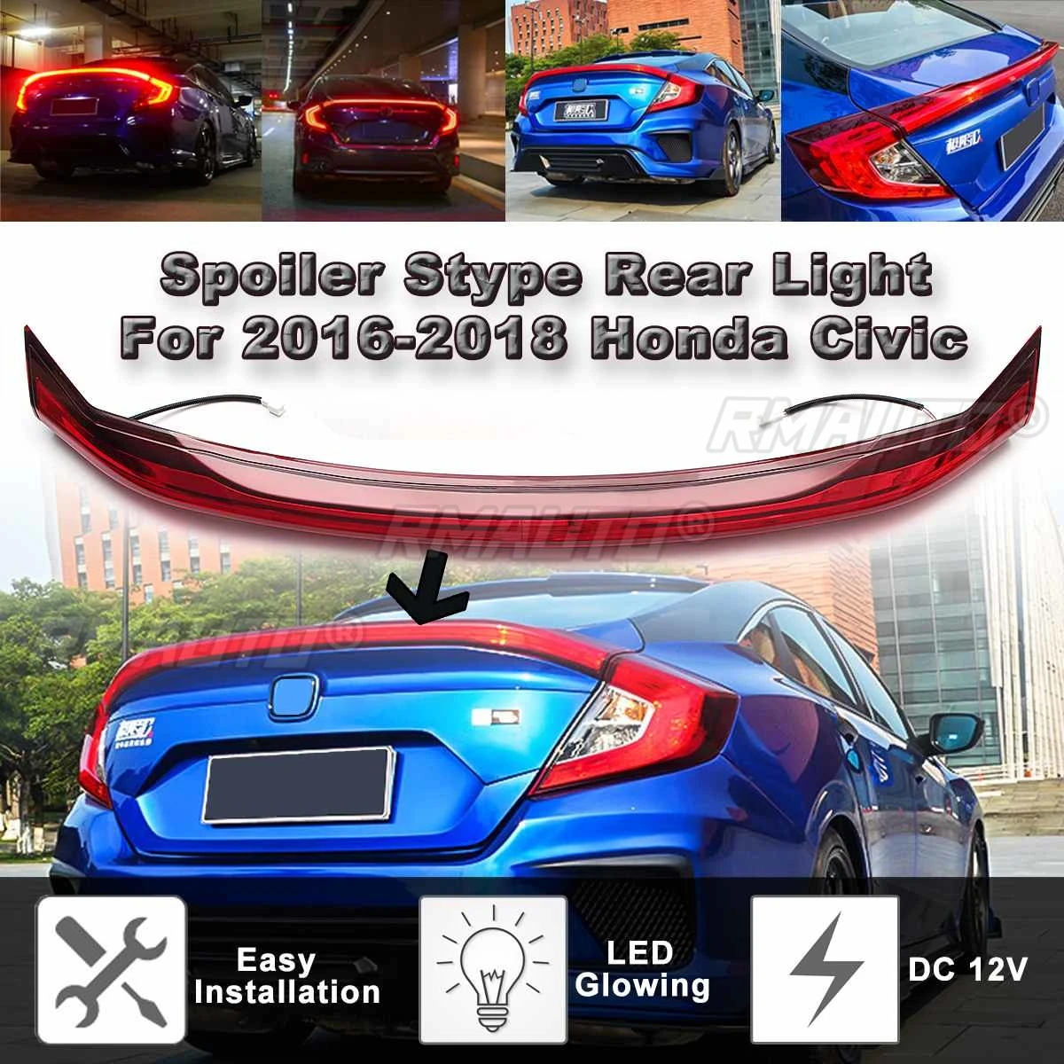Автомобильный светодиодный спойлер ABS с задней тормозной лампой для Honda Civic 2016-2017 задний фонарь багажник светодиодные аксессуары