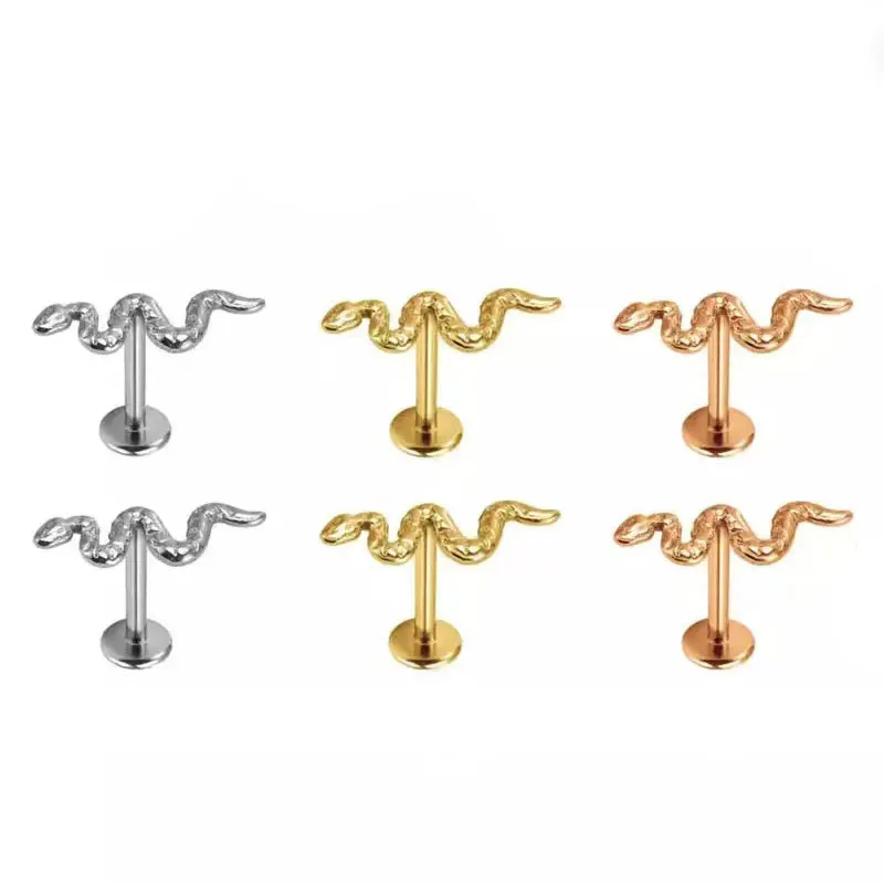 16g New arrival G23 ASTM F136 titanium gold plated jewelry hip hop snake earrings studs wholesale indian jewelry