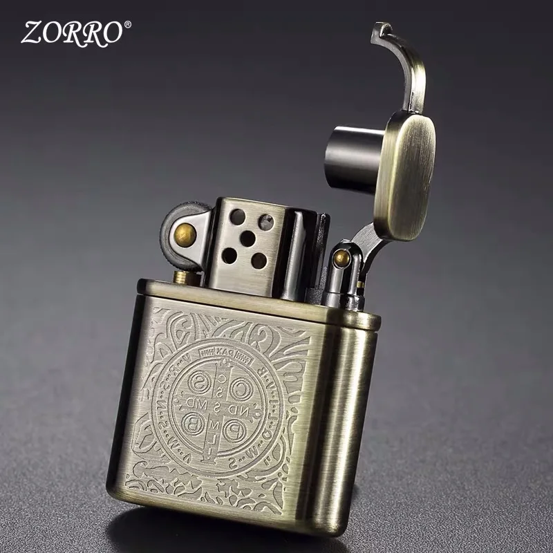 ZORRO ветрозащитная винтажная Зажигалка из чистой меди Оригинальная зажигалка для курения