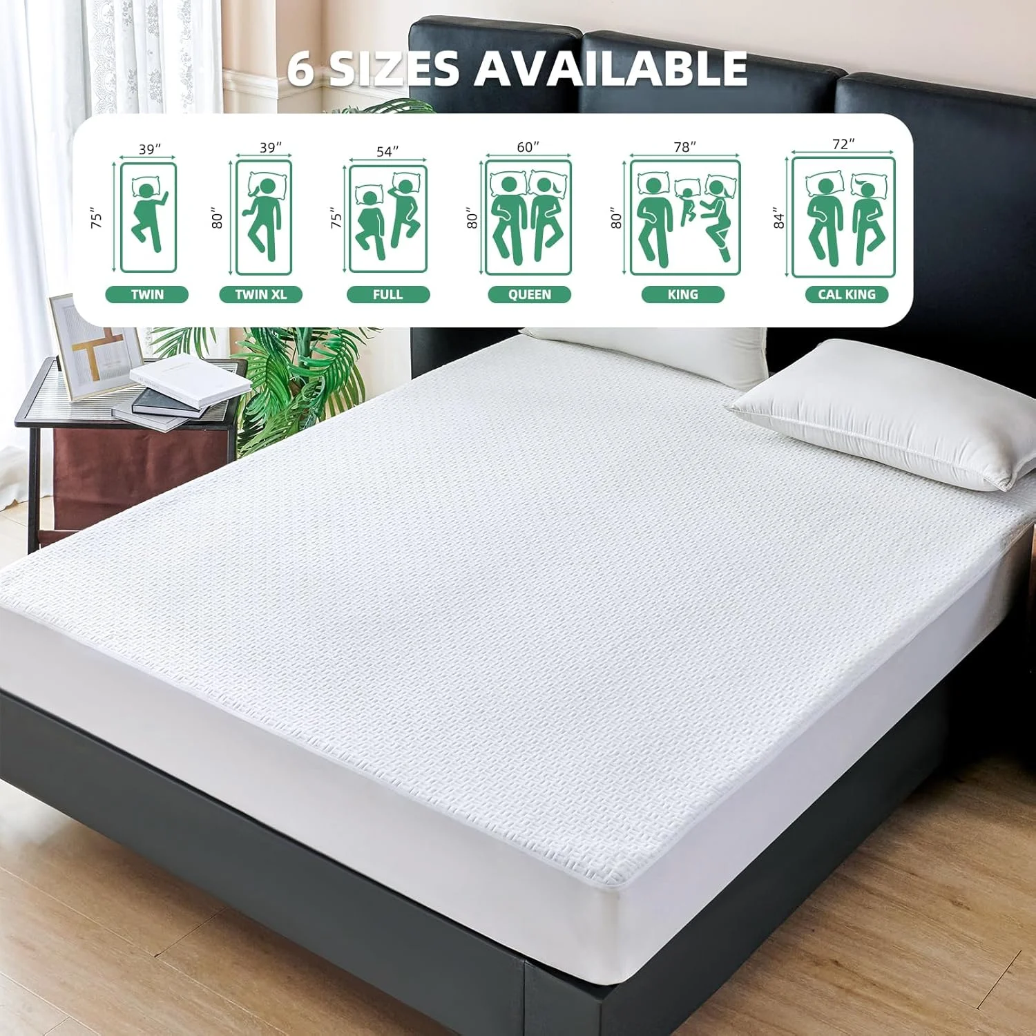 Customizable Waterproof Anti-Bacterial Terry Mattress Protector Easy-to-Wash Removable Bed Protection Pad Adults King Queen