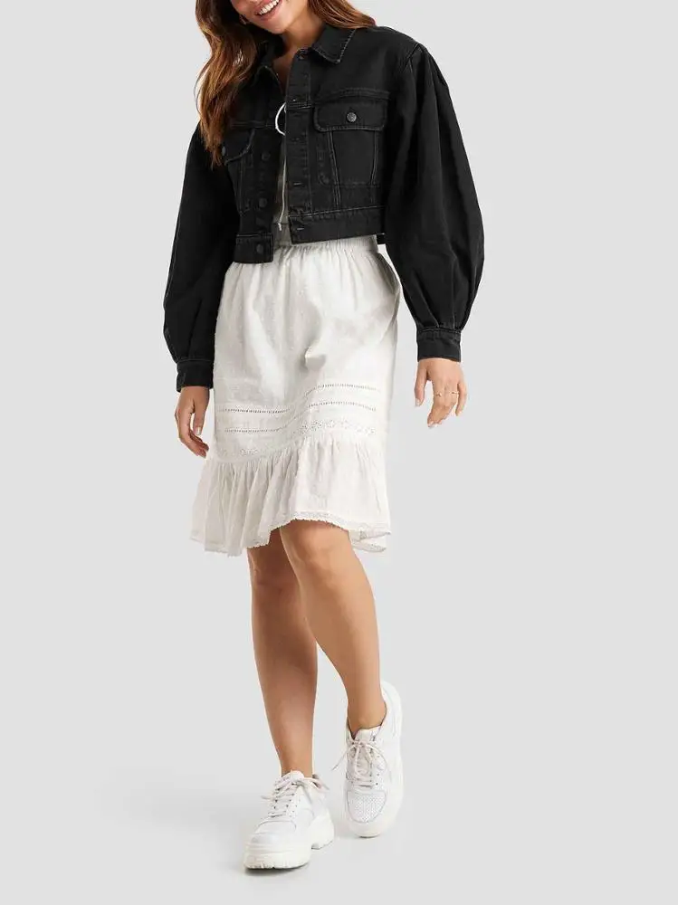 
Women custom long sleeve single-breasted short classics blue jeans jacket 