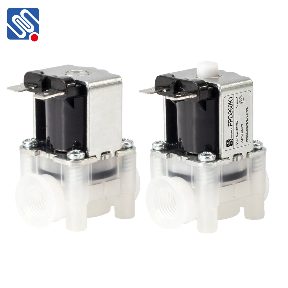 MEISHUO FPD360K type NO NC DC12V 24V 36V AC110V 220V plastic valve NPT 1/4 internal thread inlet and outlet water solenoid valve