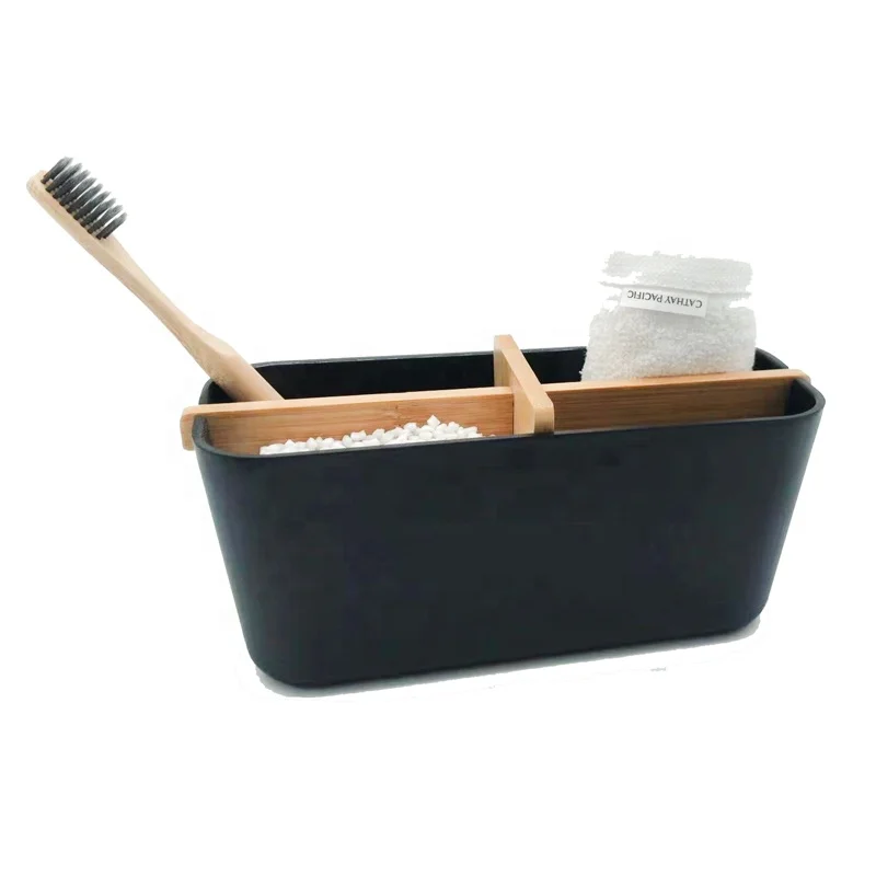 100% Plant based natural bamboo wood pen holder for desk divider cosmetic jewelry storage organizer box