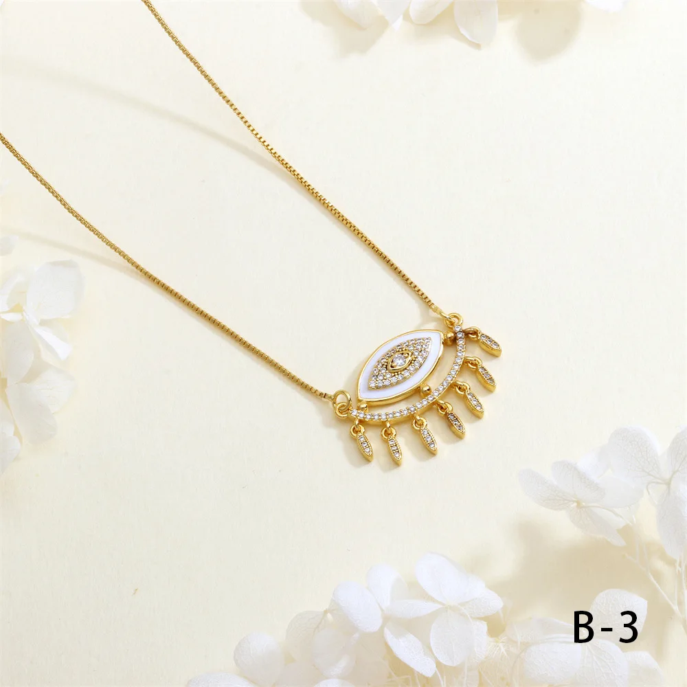 Iced Out Cubic Zirconia Zircon Blue Evil Eyes Pendant Necklace Colorful Enamel Devil Eye Gold Plated Necklaces