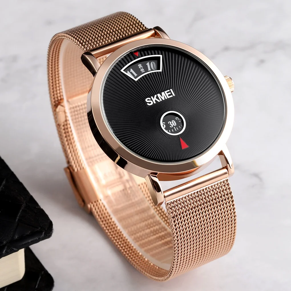 SKMEI top brand high quality watch moq oem quartz watch silver mesh relojes al por mayor stainless steel wrist watches