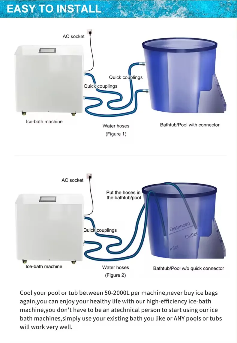 New Design Cooling 1/3HP 1/2HP Cold Therapy Sports Athlete Recovery 0.5HP Ice Bath Recvery Equipment with water chiller