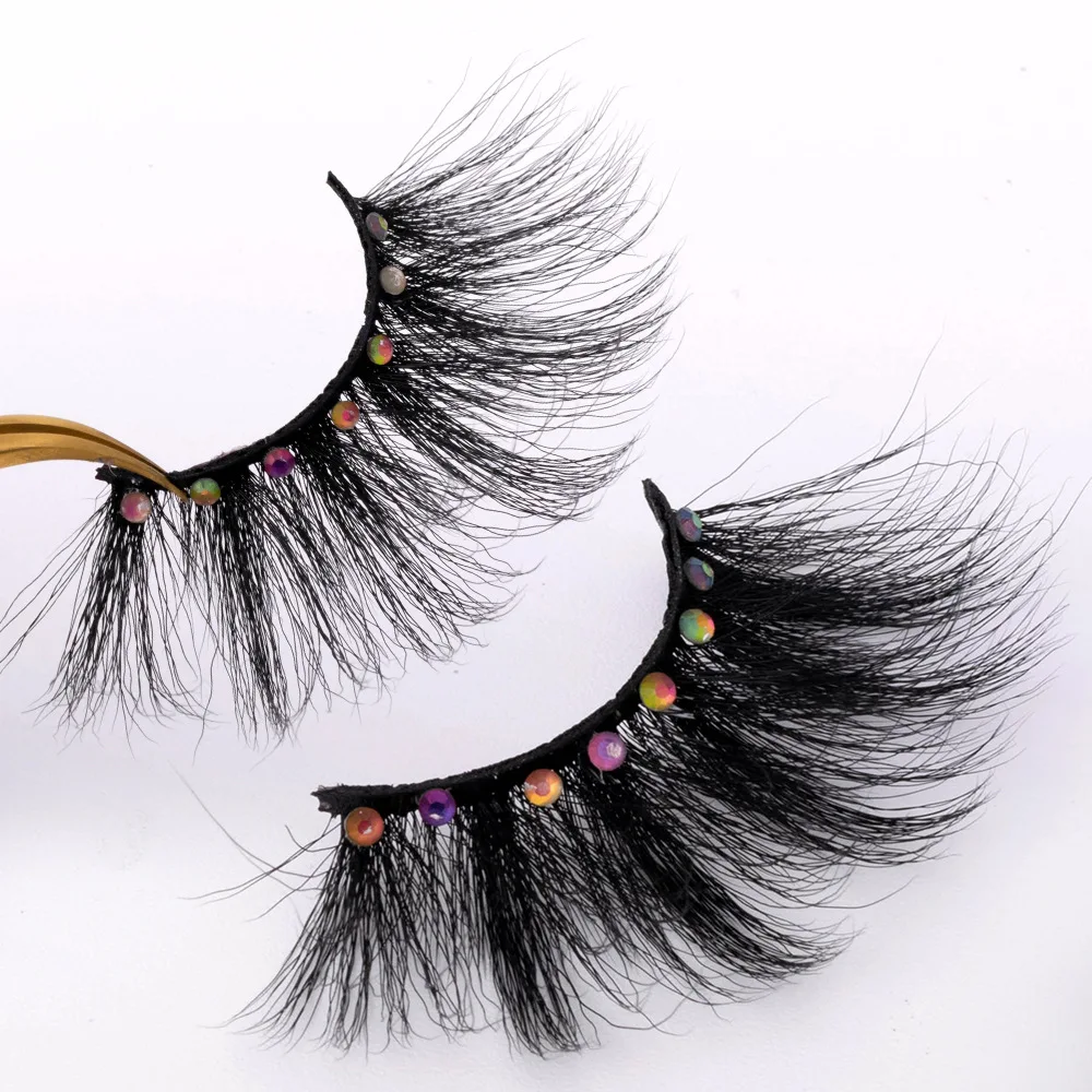 New Arrival Diamond Faux Mink Eyelashes 3D natural false Lashes fluffy Colorful Full Strip Lashes with Diamonds Wholesale Vend 1