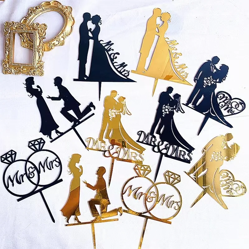 Acrylic Glitter Cake Topper for Decorating Stand Wedding Party Happy Anniversary love Bridge Mr and Mrs Valentine Day