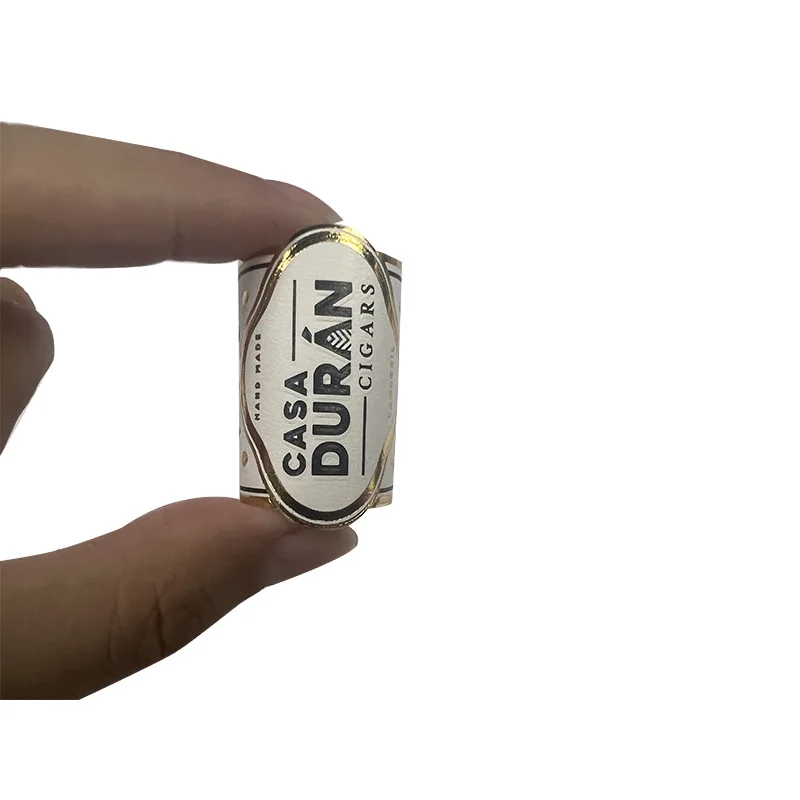 Custom Embossed Logo Cigar Band Label Stickers,Luxury Textured Gold Foil Hot Stamping Varnishing Packaging Labels Printing