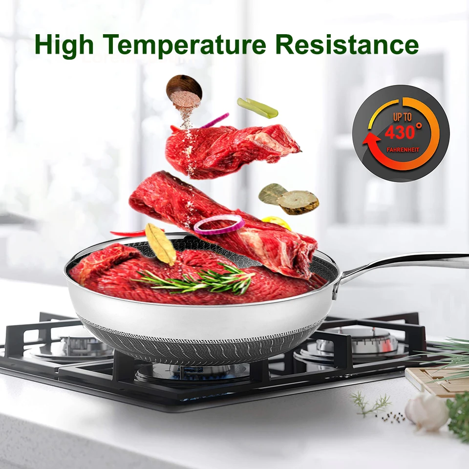 Manufacturer 34cm Wok Pan Chinese Induction Gas Nonstick Cookware Stainless Steel Kitchen Frying Pan Honeycomb Large Cooking Wok