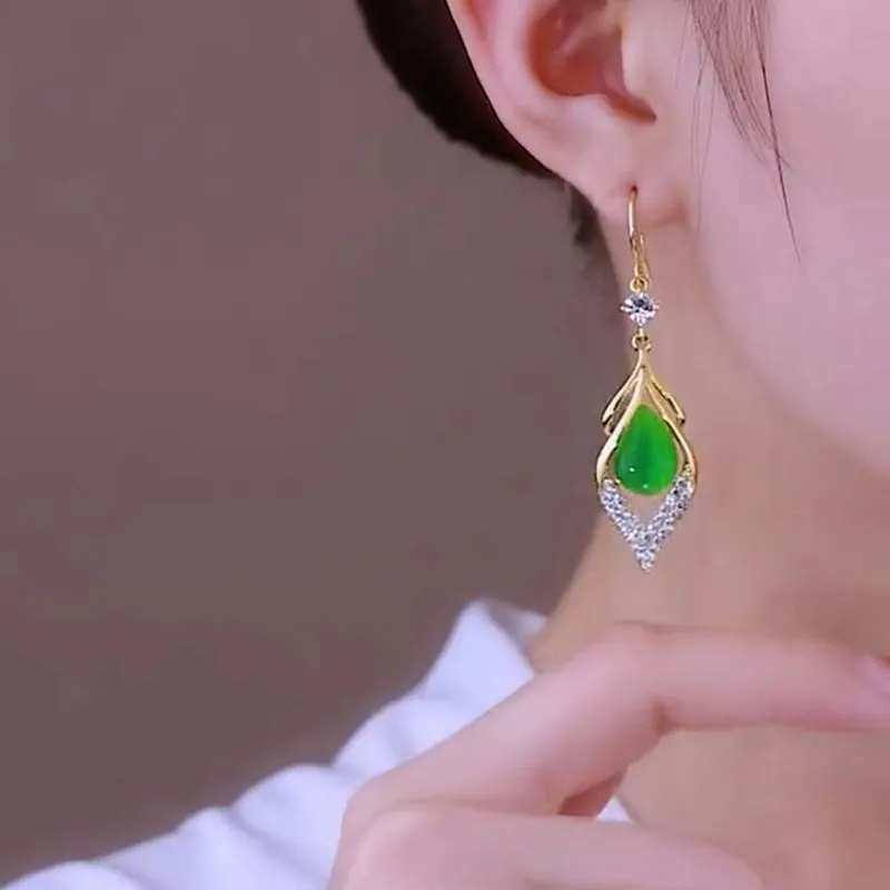 Luxury Water Drop Gold Plated Earrings Fashion Jewelry Women Charm Angel Tear Opal Tulip Petals Drop Earrings