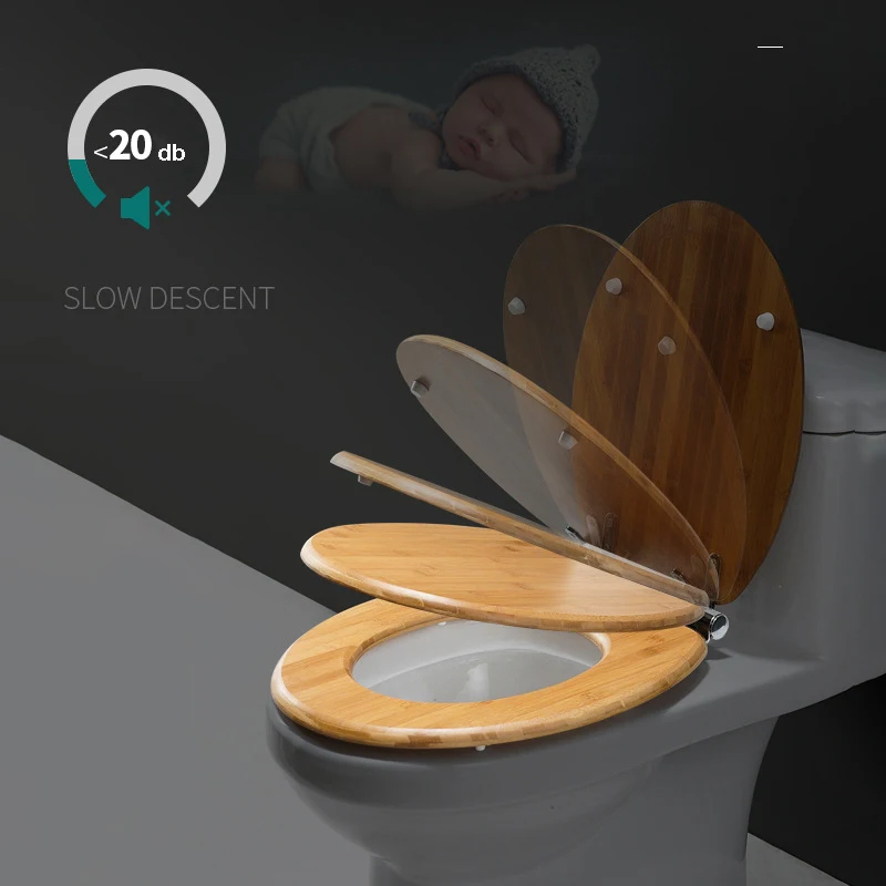 Wooden Toilet Seat Oval Molded With Stainless Steel Hinges Easy To Clean Anti-pinch Soft Close Wood Toilet lid For Bathroom
