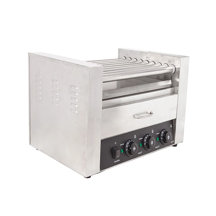 9 Rollers Hot Dog Roller Machine Commercial Electric Hot Dog Roller Grill Machine With Built In Bun Warmer