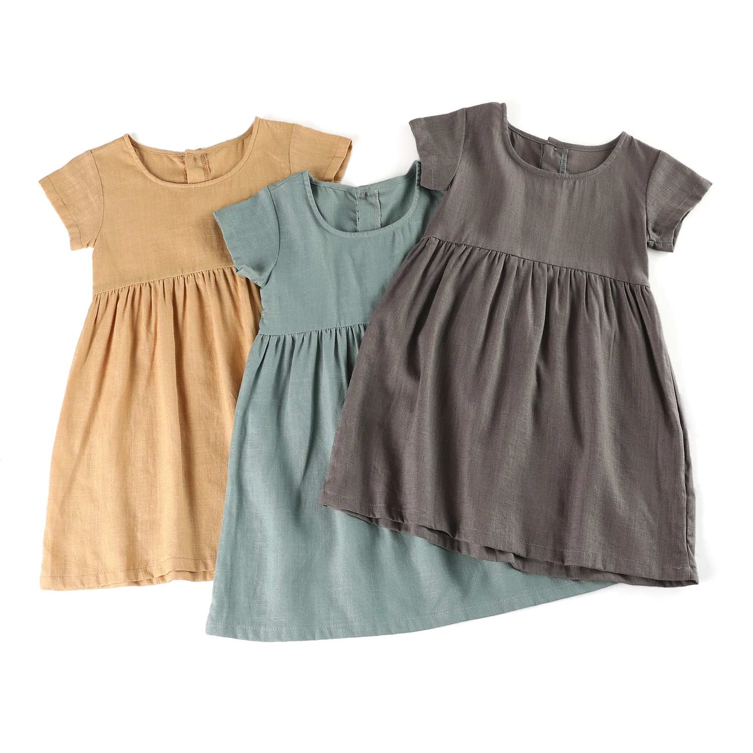 Summer Cotton Linen Boutique Dresses Little Girl Toddler Dress Baby Breathable Girls Clothes Dresses