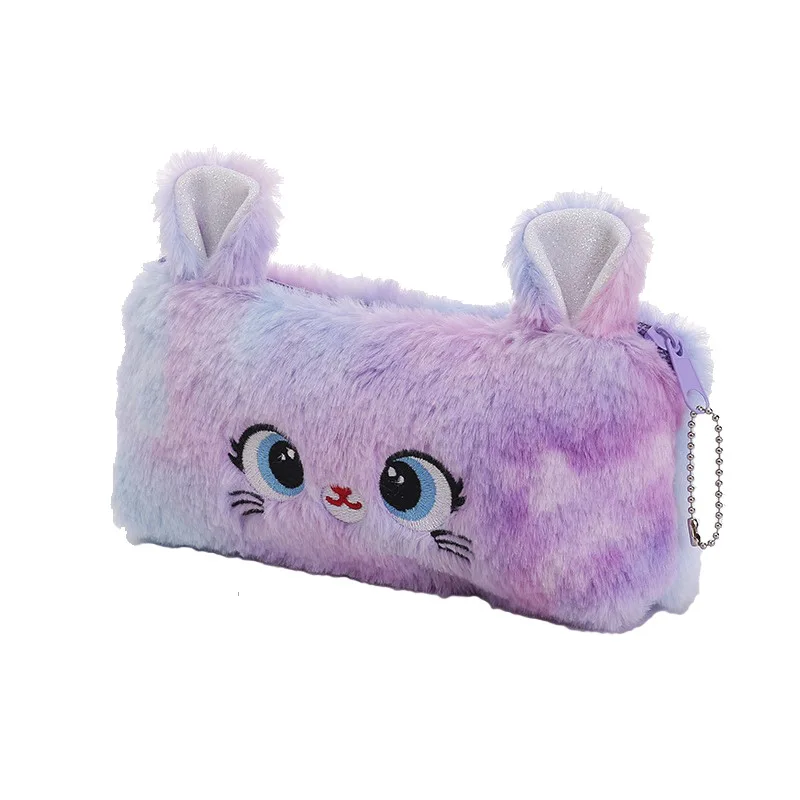 Kawaii Soft Pencil Case Custom Gradient Colorful Pen Bag Plush Furry Cute Pencil Bag Plush Pouch Bag for Girls School