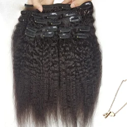 Clip-in One Head Human Hair Kinky Straight Three Layer Wefts Machine-made Remy Real Brazilian Clip In Hair Extensions