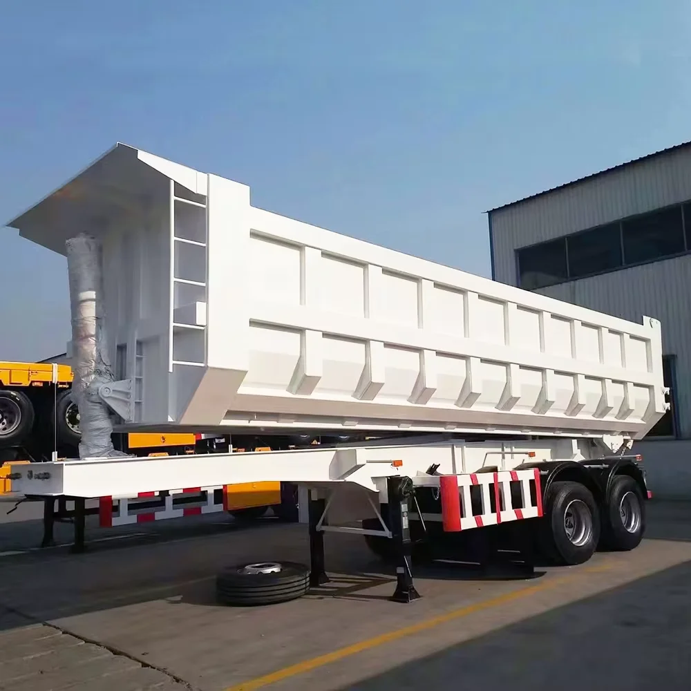 Chinese Good Quality Manufacture Tri Axle Heavy Duty Load 60--80T Side Hydraulic Dump Tipper Truck Rear Dumper Semi Trailer