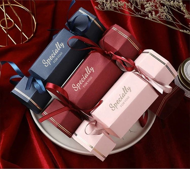Luxury Candy Shape wedding candy cookie chocolate box Hot sale candy gift paper packaging box with ribbon for party festival