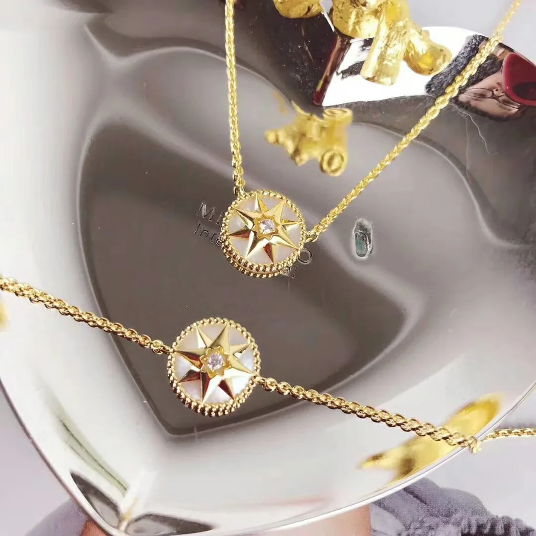 Aimgal S925 посеребренное 18K золото натуральная перламутровая лабораторная Бриллиантовая подвеска с компасом ожерелье