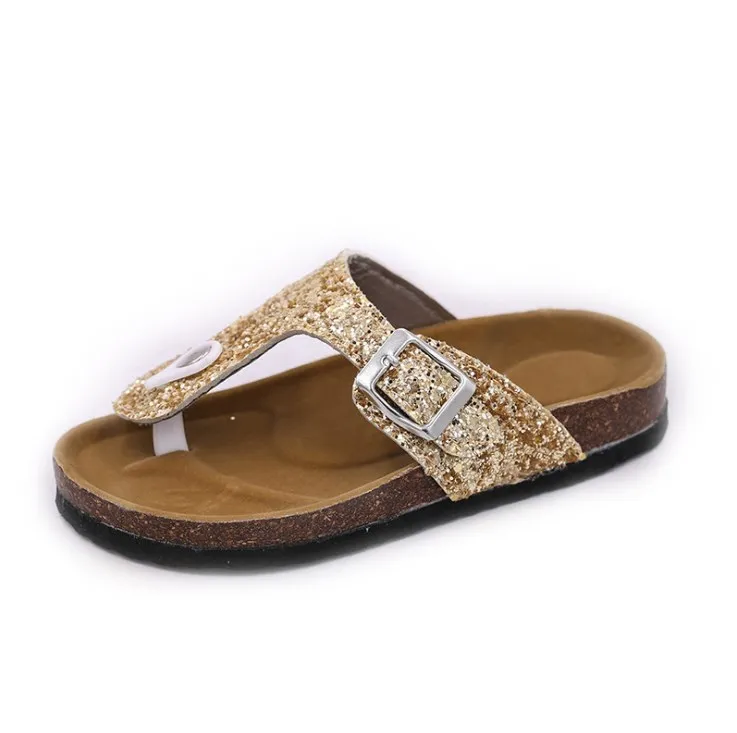 Summer Trendy Shiny Sequined Children Cork Slipper Sandal Beach Flip-Flops