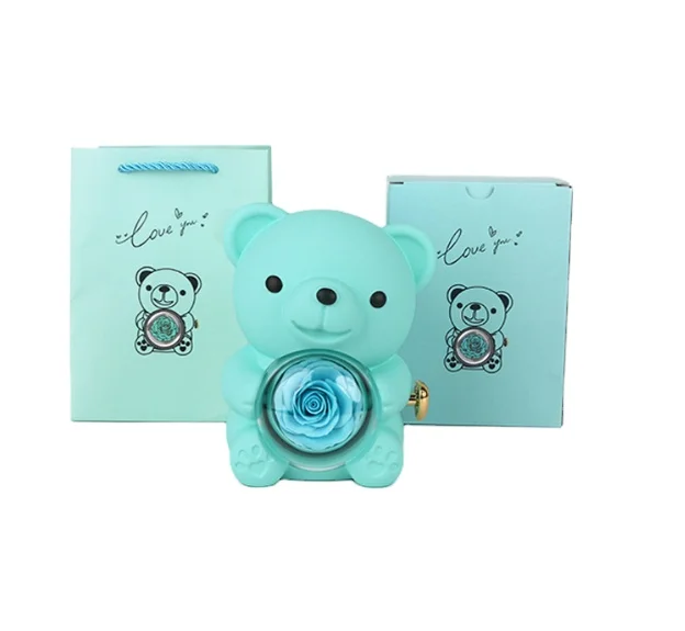 Valentine Day for Gift Ring Necklace Rose jewelry Box Hug Bear Paint Eternal flower Soap Rose Rotatable Jewelry Box