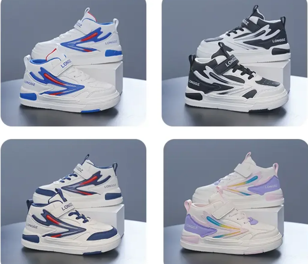 China Factory Direct Supply Boy Girl Teenage High Cut Leather Kids Casual Shoes Classic Design All Seasons Fashion Kids Sneaker