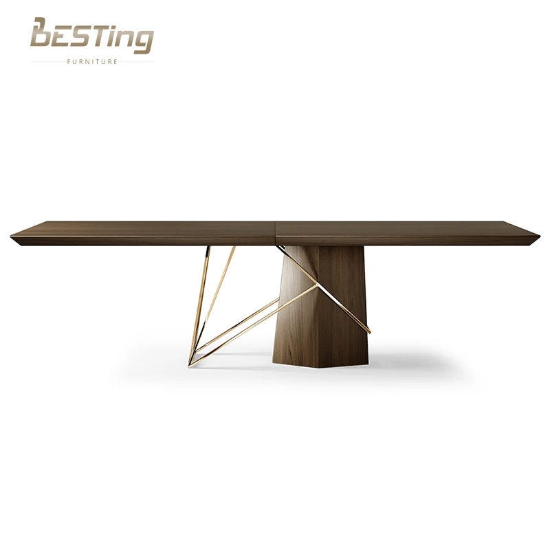 Modern lixury natural wood leg dinning room furniture set solid wood extendable 8 seats rectangle dining table