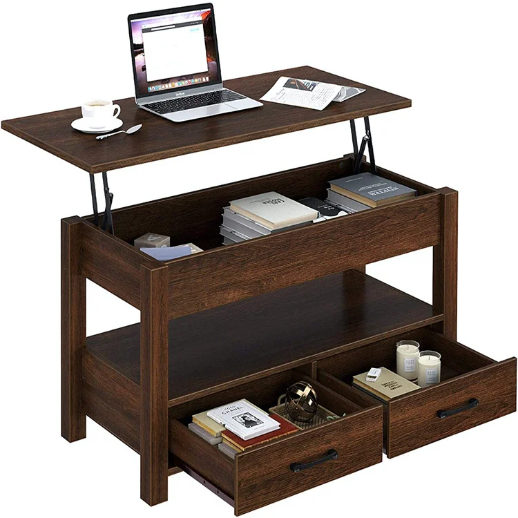 Amazon hot sale  free sample latest design top lift up coffee tables with 2 drawers