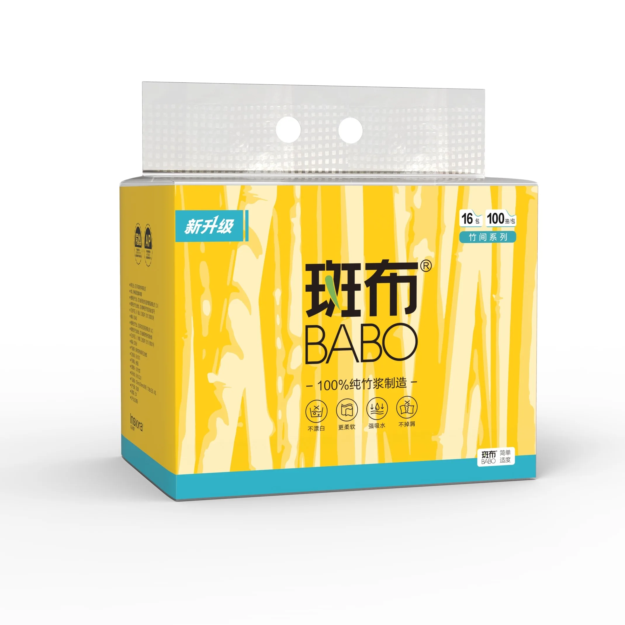 100% Natural Bamboo  Facial Tissue Paper 3-ply 100 Count 16 Pack Bamboo Pulp Made Highly Absorbent Brown Color