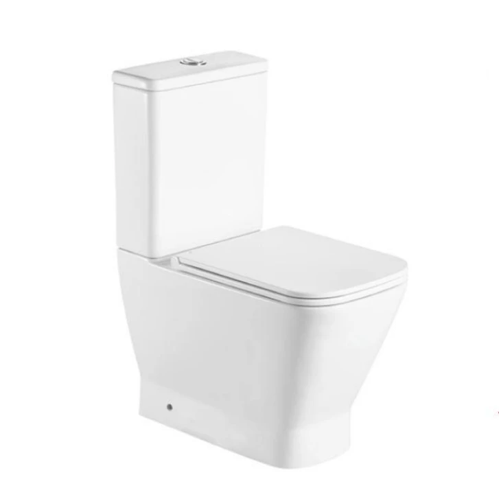 AIDI CE European Style High Class Porcelain Bathroom Sanitary Ware Square Shape Rimless Back to Wall Two Piece Toilet