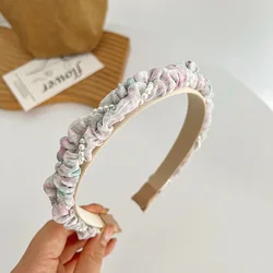 CLARMER Summer new design sweet mix color pearl twine women hair accessory handmade custom pleated headband