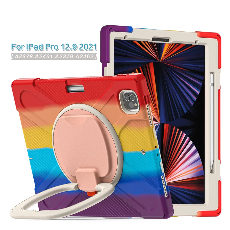 Rugged 3 in 1 Heavy Duty Shockproof Protective Silicone Case For iPad Pro 12.9 2021 Case Cover with pencil holder and kickstand