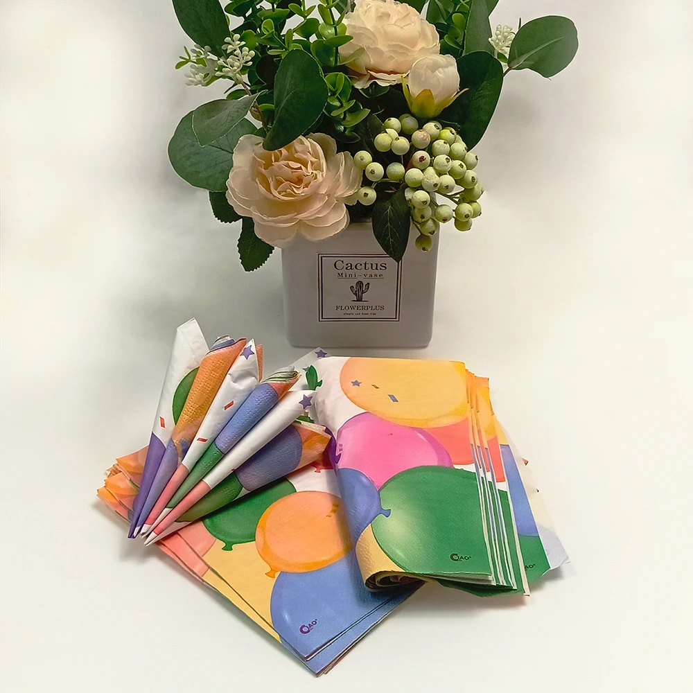 Custom 2-Ply Virgin Wood Pulp Balloon Napkins Printed Dinner Table Foldable Cocktail Serviettes for Restaurant Use