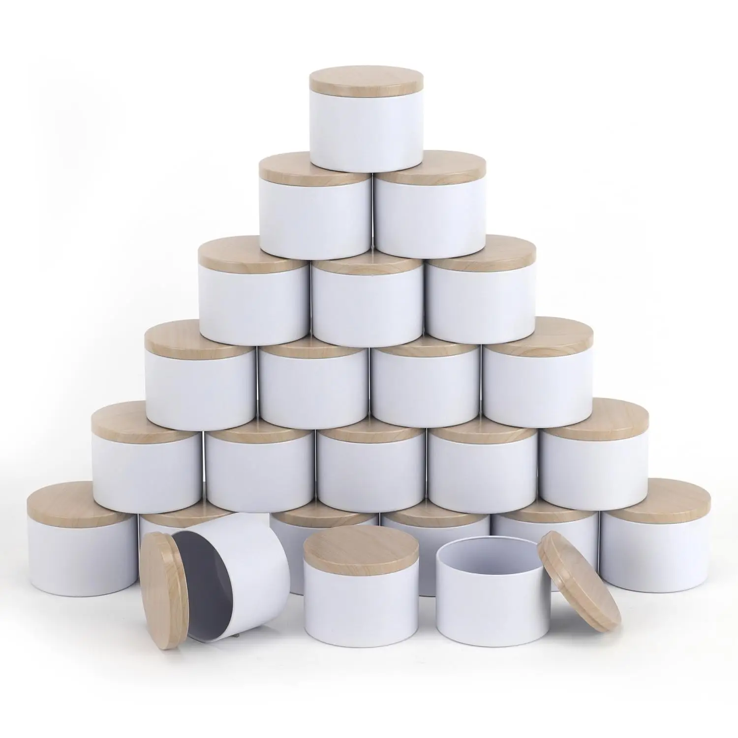 Hot Sale White Candle tins with Metal Wood-Grain Printing Lids