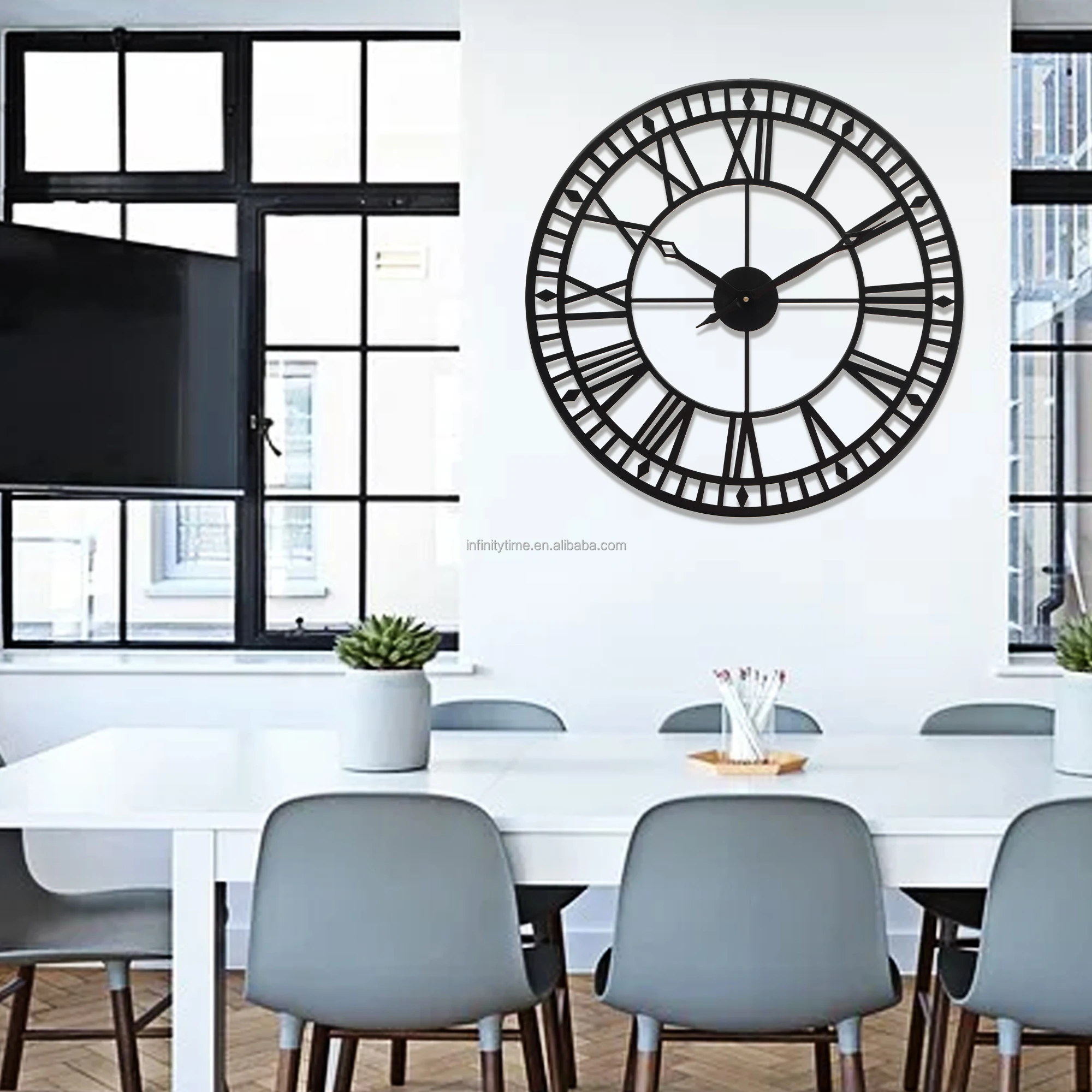 
The most Classic Vintage Round Metal Iron Roman Numerals farmhouse Wall Clock Home Decoration 